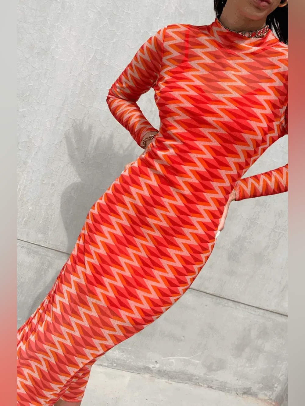 Never Fully Dressed Geo Mesh Maxi Dress